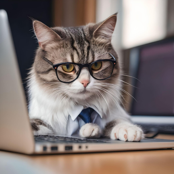 SEO cat at laptop